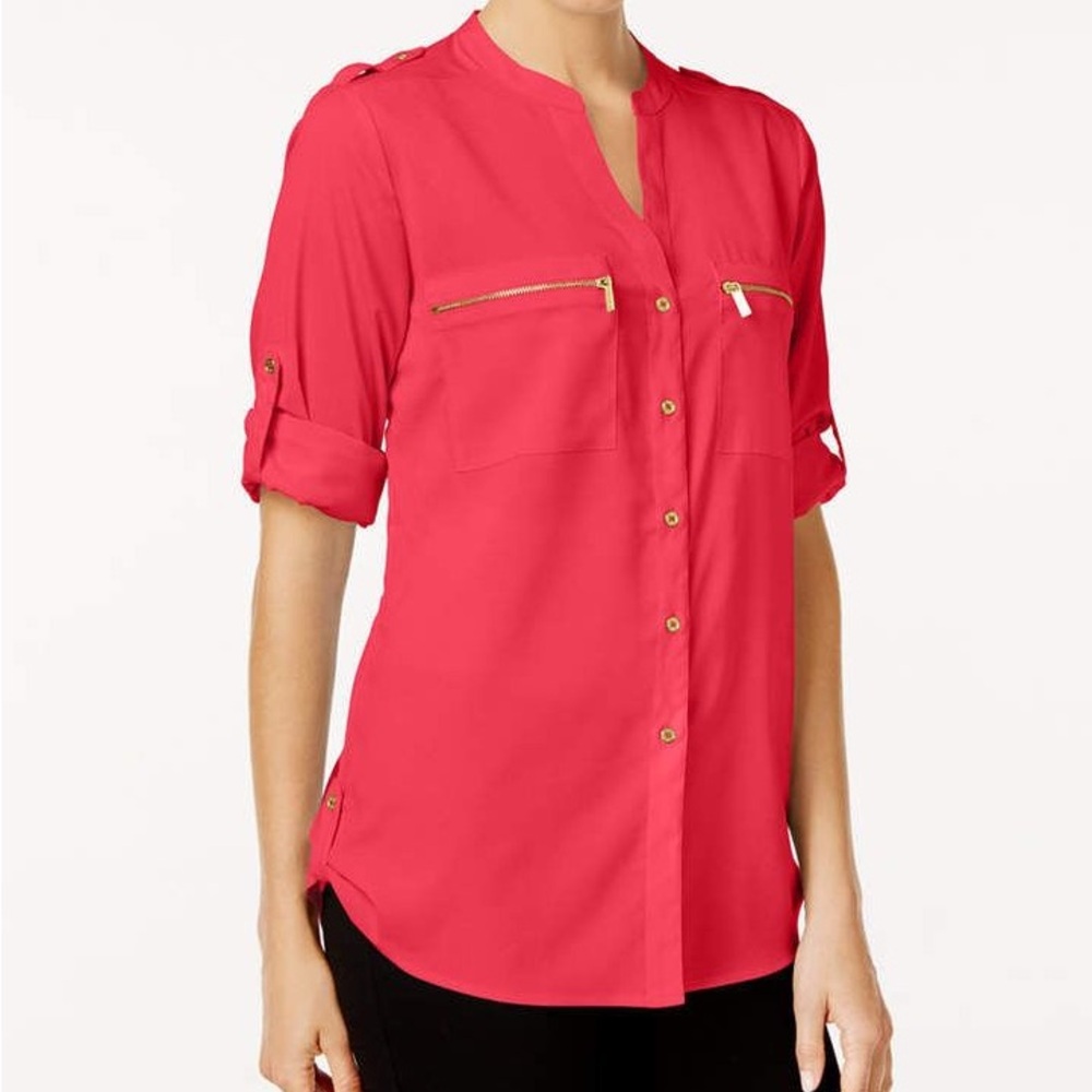 NWT Calvin Klein button up blouse with Gold zippers